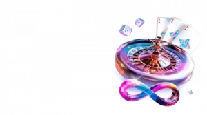 Image showing a colorful roulette wheel with playing cards and dice, representing the Infinite Fortune promotion at Gizbo Online Casino.