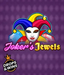 Enjoy the colorful charm of Joker's Jewels slot by Pragmatic Play, showcasing a mesmerizing joker's mask decorated with a vivid jester hat. This image evokes the light-hearted fun of casino gaming, set against a purple background. Perfect for casino game enthusiasts, promising a thrilling gaming experience. 